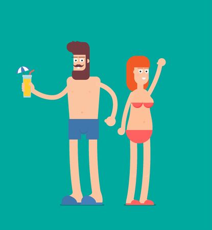 Funny Cartoon Character on Vacation. Flat vectorのイラスト素材