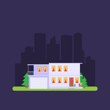 Flat Residential House. Vector illustration.のイラスト素材