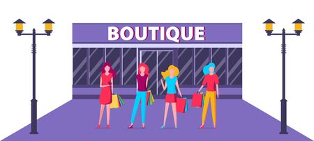 Flat fashion shopping girls illustration setのイラスト素材