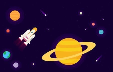 Planets set of the solar system. Simple flat