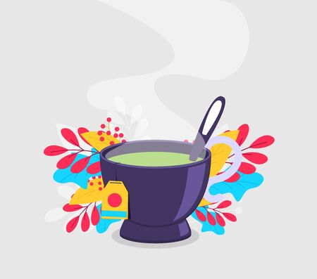 Green tea with leaf. Flat vectorのイラスト素材