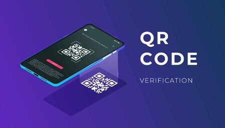 QR code verification service web banner isometric vector