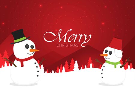 Flat vector snowmans. Greating cardのイラスト素材