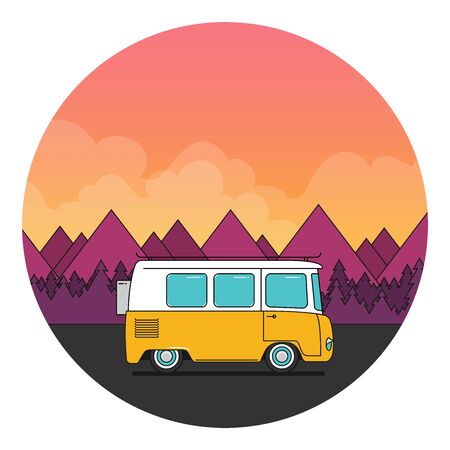 Vector illustration flat old car on beachのイラスト素材