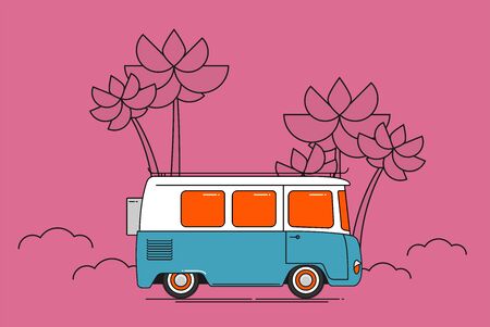 Vector illustration flat old car on beachのイラスト素材