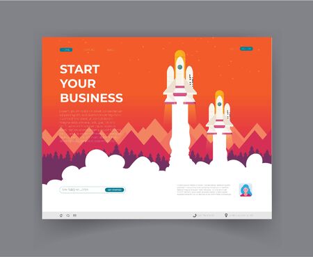Space rocket flying in sky, flat design colored vector illustrationのイラスト素材