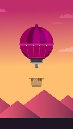 Hot air balloon. Planning summer vacations. Tourism and vacation theme. Flat design vector illustration.のイラスト素材