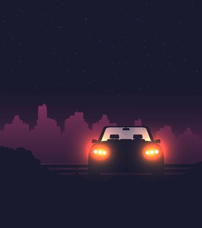 Night background with car vector, flat illustrationのイラスト素材