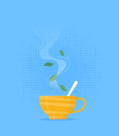 Green tea with leaf. Flat vectorのイラスト素材
