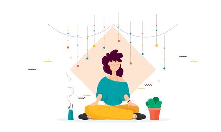 Woman at meditation session flat design style characterのイラスト素材