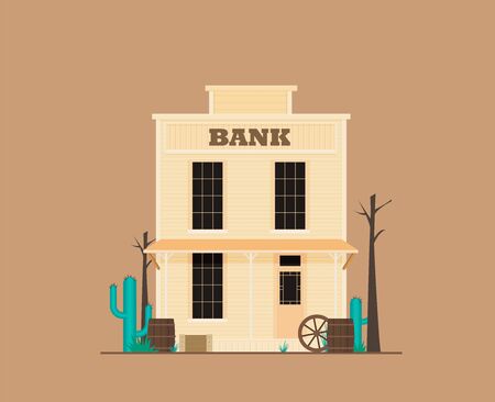 Western town bank in flat design style isolated on color backgroundのイラスト素材
