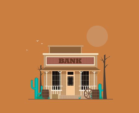 Western town bank in flat design style isolated on color backgroundのイラスト素材
