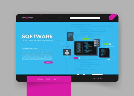 Software development and programming, program code on laptop screen, big data processing, computing isometricのイラスト素材