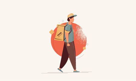 Food delivery man with bag flat vectorのイラスト素材