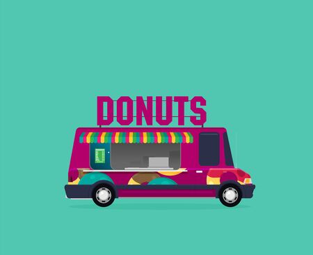 Street food van. Fast food delivery in flat style isolated on color backgroundのイラスト素材