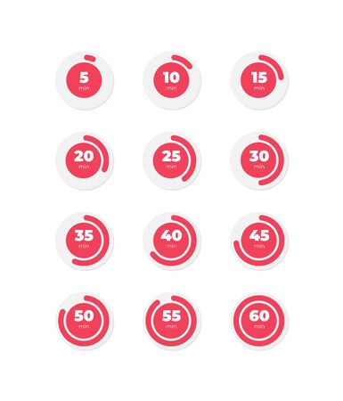 Set of timers. Sign icon. Full rotation arrow timer. Colored flat icons. Flat Design Vector Illustration.のイラスト素材