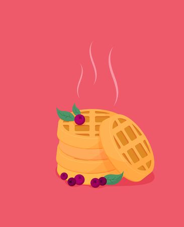 Waffle in flat design style isolated on color backgroundのイラスト素材