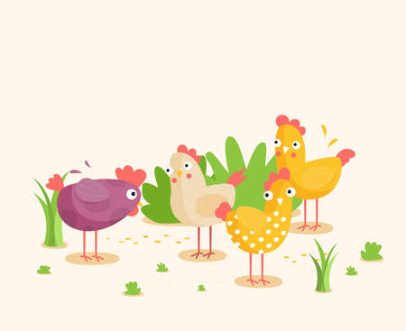 Cartoon flat vector chicken funny setのイラスト素材