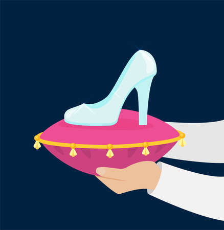 Cinderella tries on the glass slipper vector flatのイラスト素材
