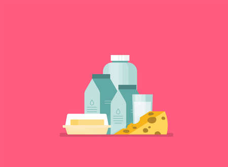 Flat vector milk icon set isolated on color backgroundのイラスト素材