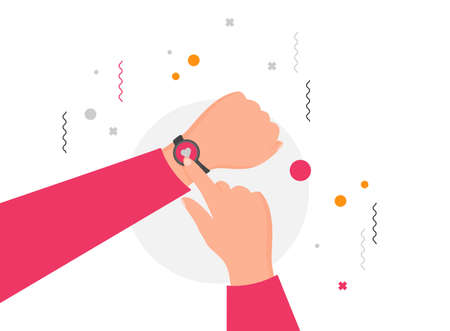 Smart watch on hand design over color background, flat vector illustrationのイラスト素材