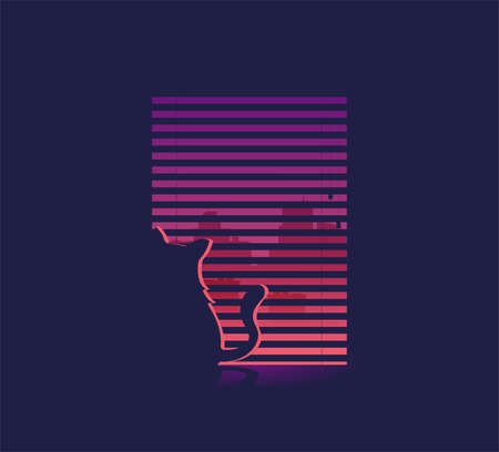 silhouette of cat, watching in the window vectorのイラスト素材