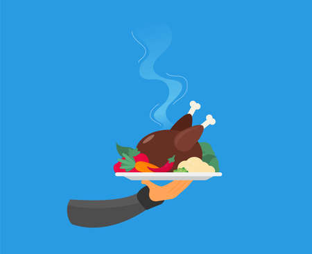 Vector flat illustration with hot cooked chicken.のイラスト素材