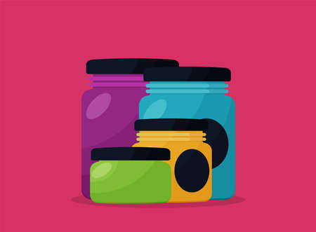Vector set of flat homemade jam bottle templateのイラスト素材