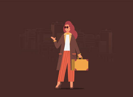 Young girl travel flat vector illustrationのイラスト素材
