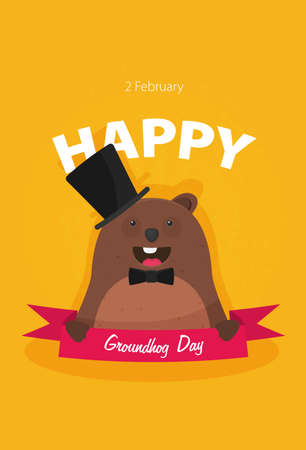 Happy Groundhog Day design with cute groundhogのイラスト素材