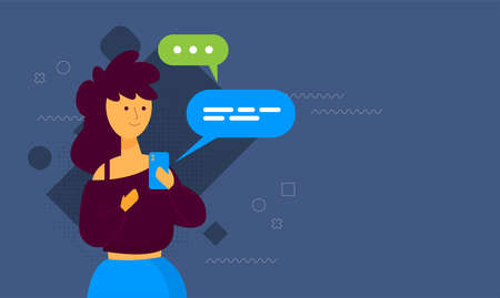 Girl with gadgets - flat design style characterのイラスト素材