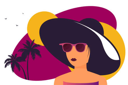 Flat Summer Holiday and Summer Camp poster with young girlのイラスト素材