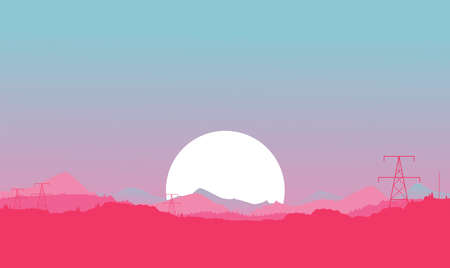City landscape. Vector illustration. Sunset flat illustrationのイラスト素材