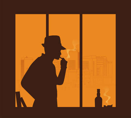 silhouette of man, watching in the window vectorのイラスト素材