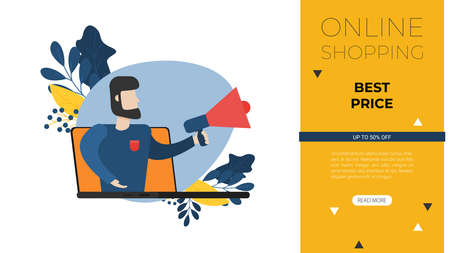 Online shopping salesman flat vector imageのイラスト素材