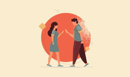 Girl and boy with gadgets - flat design style characterのイラスト素材