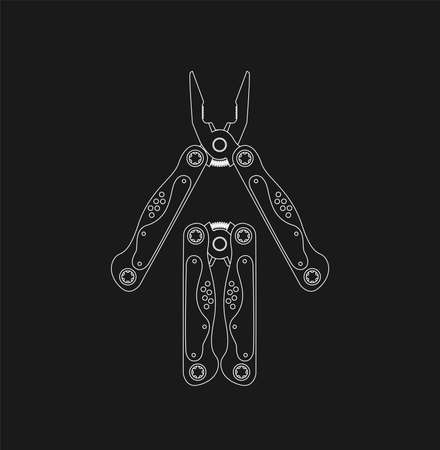 Stainless steel multifunctional pocket multi tool instrument. Flat illustration isolated on white.のイラスト素材