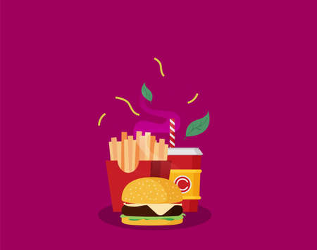 Group of fast food products. Flat vector