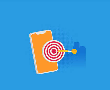 Mobile marketing and targeting. Smartphone with dartboard in the screen.のイラスト素材