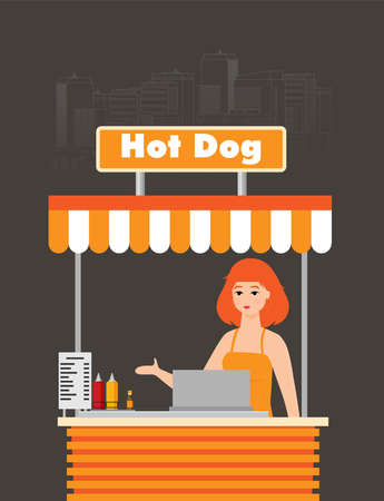 Hot dog, shop vector illustration in flat styleのイラスト素材