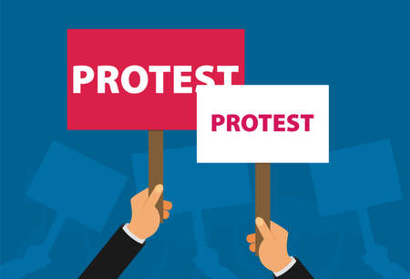 Hand holding protest sign flat illustration