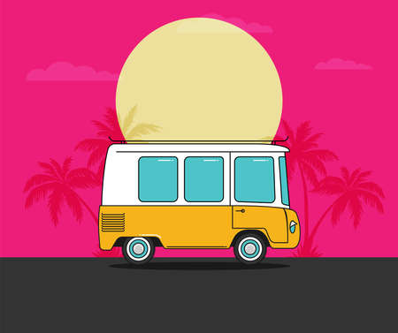Vector illustration flat old car on beachのイラスト素材