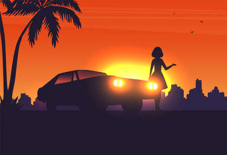 Flat vector banner with landscape. Background illustrationのイラスト素材