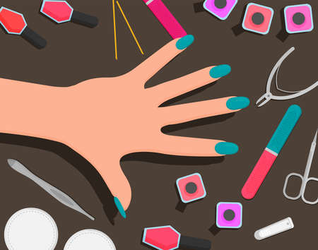 Professional manicure poster in flat style. Nails manicure or hands with manicureのイラスト素材