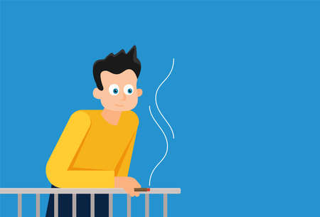 Flat vector cartoon man smoking cigaretteのイラスト素材