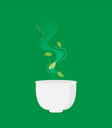Green tea with leaf. Flat vectorのイラスト素材