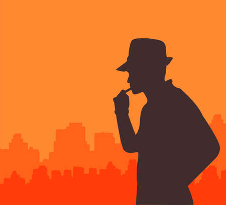 silhouette of man, watching in the window vectorのイラスト素材