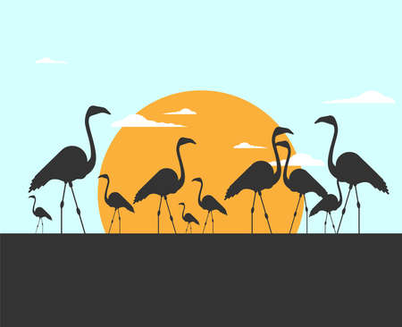 Flat illustration vector flamingo birdのイラスト素材