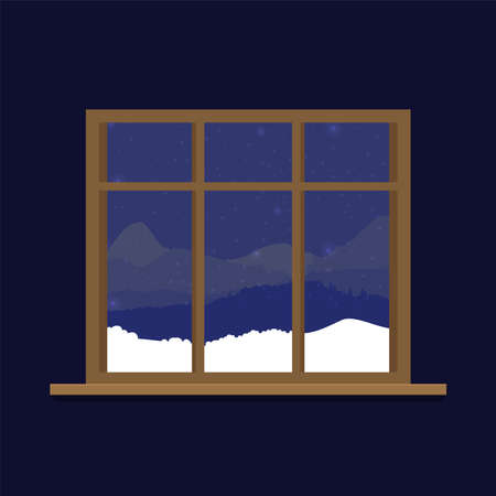Window overlooking the winter landscape. cartoon flat style. vector illustration.のイラスト素材