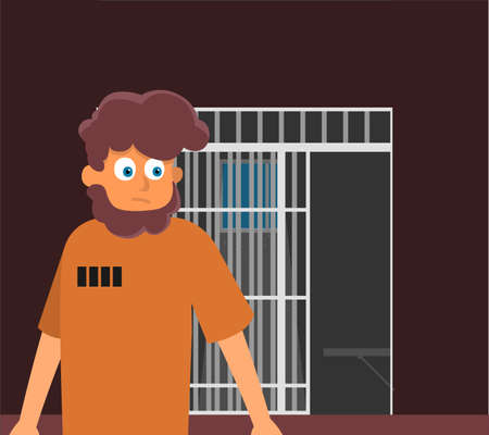 Prisoner, flat vector illustration of prison cellのイラスト素材